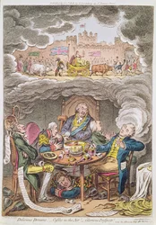 Köstliche Träume! Luftschlösser! Herrliche Aussichten! siehe Ein Nachmittagsschlaf nach der Ermüdung eines offiziellen Dinners, Karikatur, die Lord Portland und seine Minister darstellt, 1808